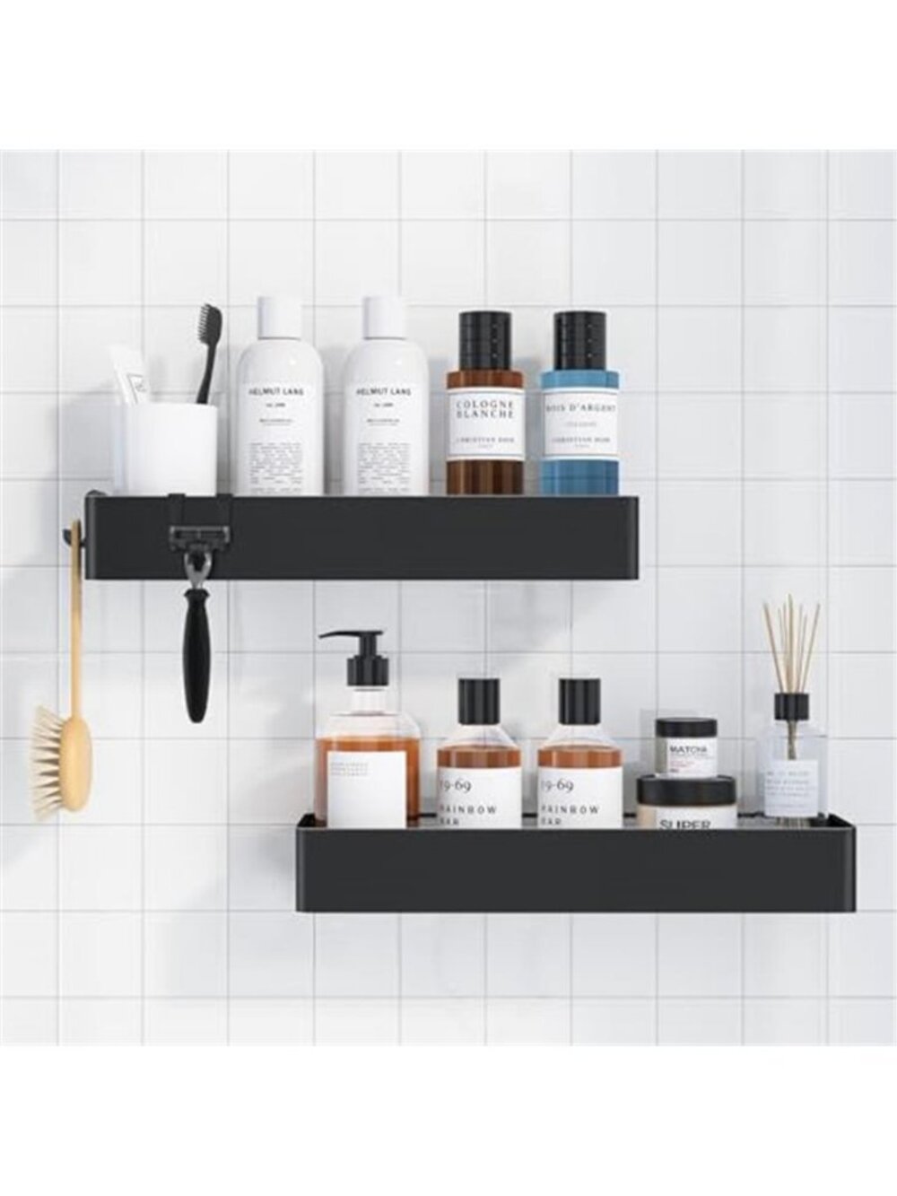 Black Shower Caddy Adhesive Bathroom Shelf Rustproof Shower Organizer